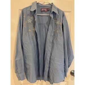 Premier International Ladies Plus Chambray Embroidered Button‎ Down Shirt